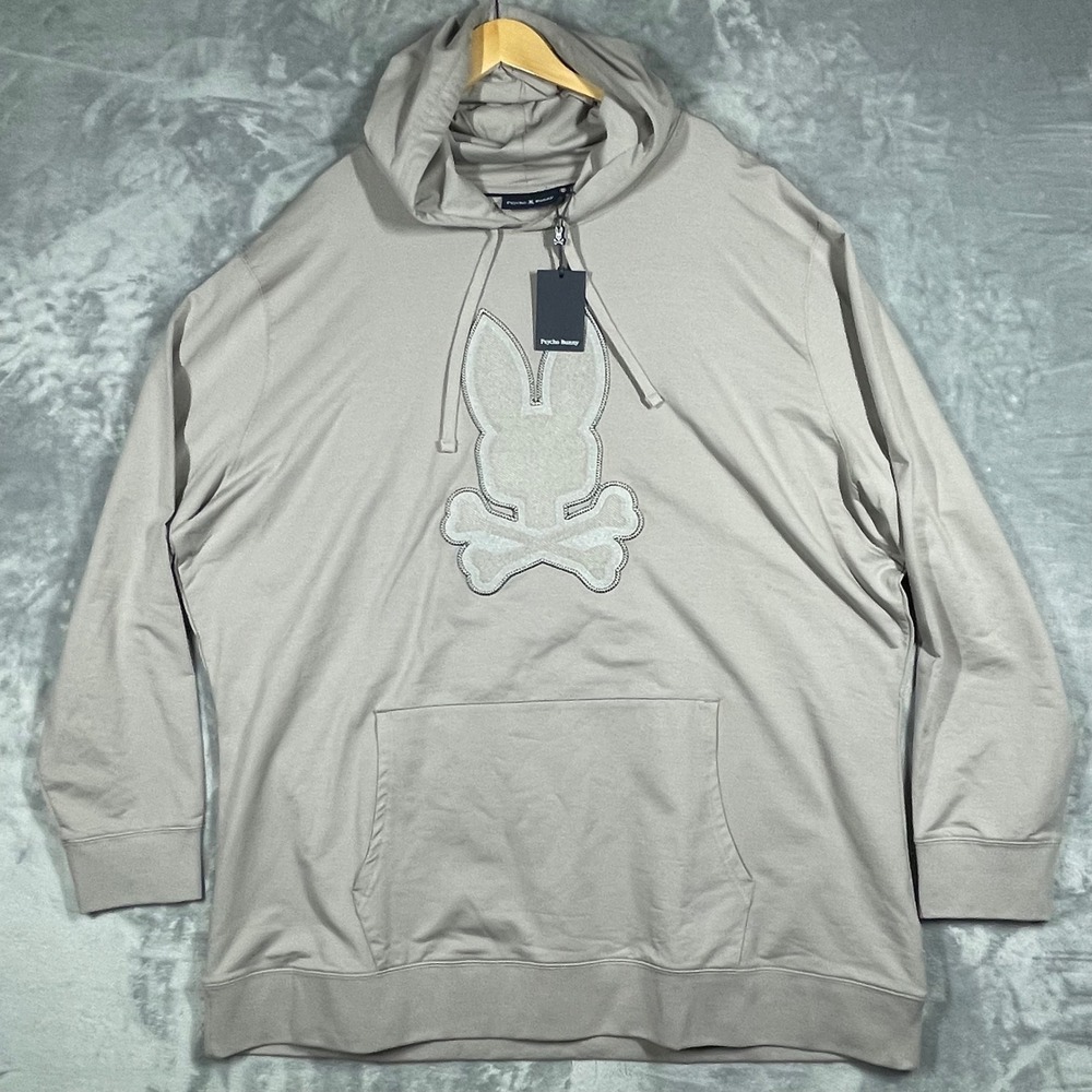 Psycho Bunny Mens 4XLT Walter Micro French Terry Hoodie Oyster NEW $160